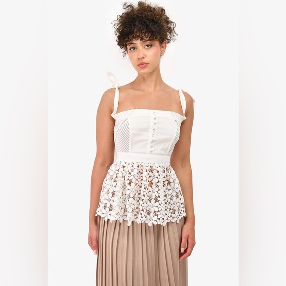 Self-Portrait white eyelet detail top Size 4 (Small) - Picture 1 of 13